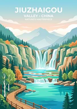 Jiuzhaigou Valley Travel Poster