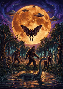 Cryptid Gathering Under Full Moon