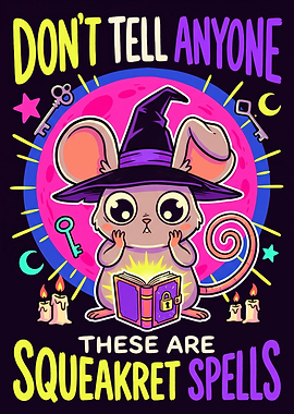 Cute Witch Mouse Reading Spells