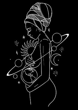 Celestial Mother Earth Line Art