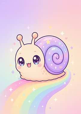 Cute Kawaii Snail on Rainbow
