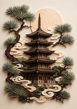 Pagoda Under Moonlight