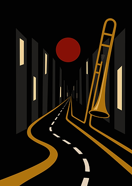 Jazz Trombone City Street Illustration