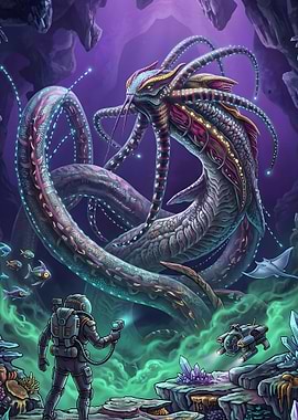 Subnautica Astronaut Encountering Alien Sea Serpent