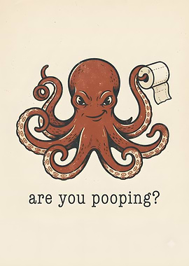 Funny Octopus Toilet Paper Illustration
