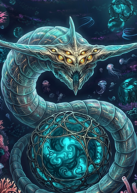 Subnautica Cosmic Sea Serpent and Glowing Orb