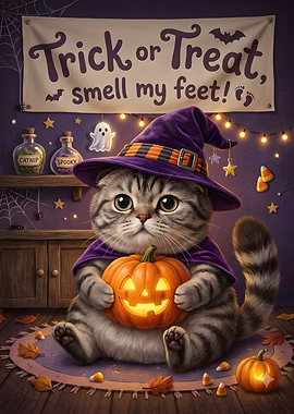 Cute Halloween Kitten with Pumpkin