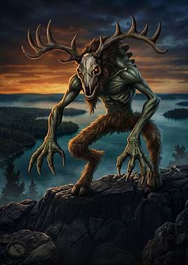 Menacing Wendigo Creature on Cliffside