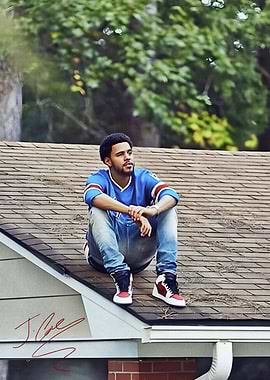 J. Cole Sitting on Roof Poster
