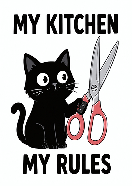 Funny Black Cat Kitchen Rules Art