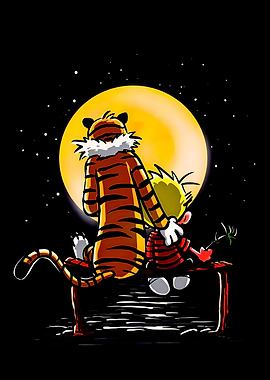 Calvin and Hobbes Moonlit Night