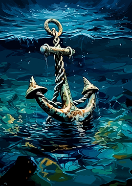 Vintage Anchor Submerged in Deep Water