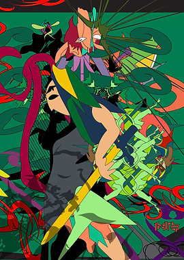 Abstract Anime Style Warrior Illustration