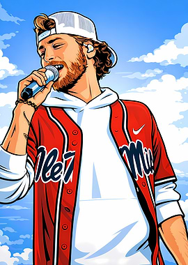 Singer in Red Baseball Jersey