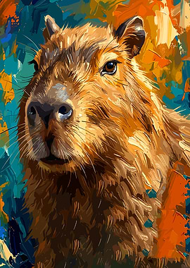 Vibrant Impressionist Capybara Portrait