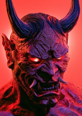 Intense Oni Demon Mask Portrait