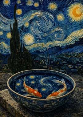 Koi Fish in Starry Night Bowl