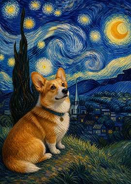 Corgi in Starry Night