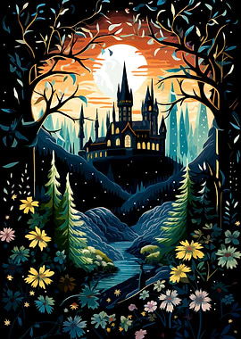 Enchanted Castle Under Full Moon