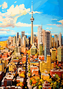 Toronto Skyline Autumn Cityscape Painting