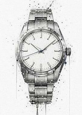 Watercolor Silver Wristwatch Illustration