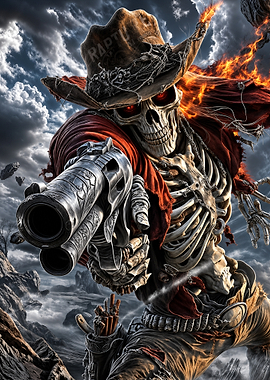 Fiery Skeleton Cowboy Gunslinger