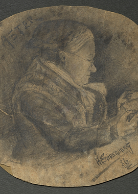 Vintage Pencil Portrait of an Elderly Woman