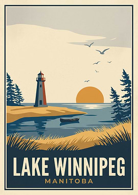 Lake Winnipeg Manitoba Vintage Travel Poster