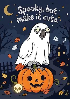 Cute Ghost Parrot Halloween Illustration