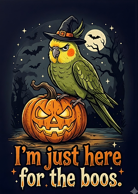 Cockatiel Witch Halloween Pumpkin Illustration