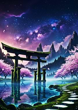 Starlit Torii Gate Lake