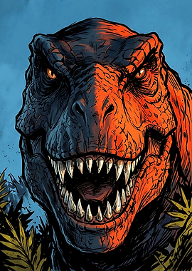 Fierce Tyrannosaurus Rex Comic Illustration