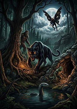 Cryptid Gathering in Dark Forest