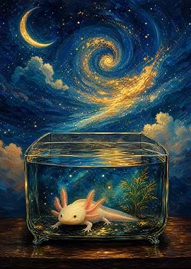 Axolotl in Starry Night Aquarium