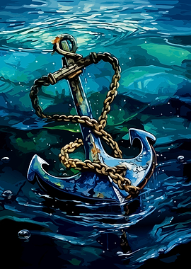 Anchor Submerged in Deep Blue Water