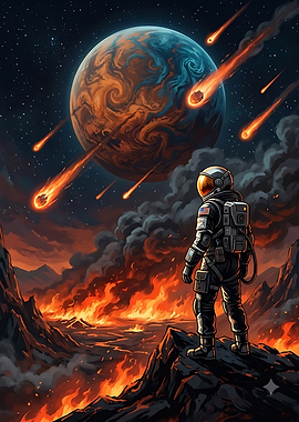 Astronaut Watching Planetary Meteor Shower