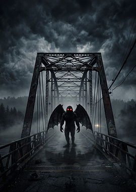 Mothman Standing on a Foggy Bridge