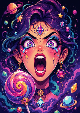 Cosmic Girl with Lollipop Digital Art