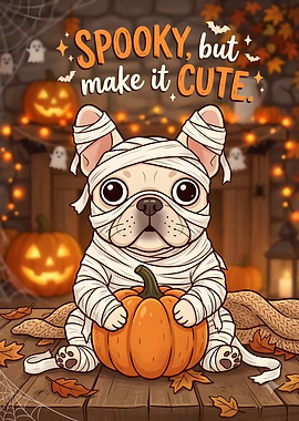 Cute Mummy French Bulldog Halloween Illustration