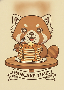 Cute Red Panda Eating Pancakes