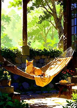 Ginger Cat Relaxing in a Hammock