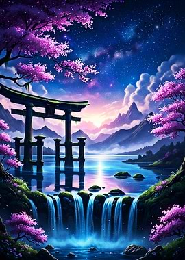 Cherry Blossom Waterfall Shrine