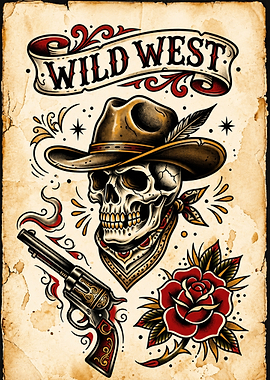 Wild West Skull Tattoo Art