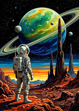 Astronaut Exploring Alien Planet Landscape