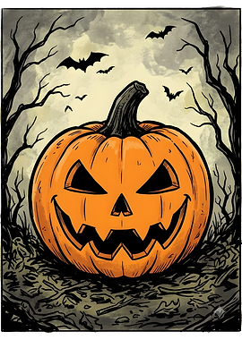 Spooky Halloween Jack-o'-lantern Illustration