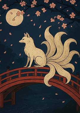 Nine-Tailed Fox on Japanese Bridge