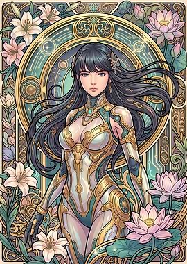 Art Nouveau Cybernetic Woman Portrait