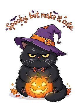 Grumpy Black Cat Halloween Witch