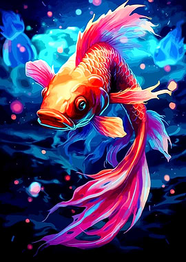Vibrant Neon Koi Fish Illustration
