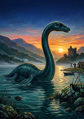 Loch Ness Monster at Sunset